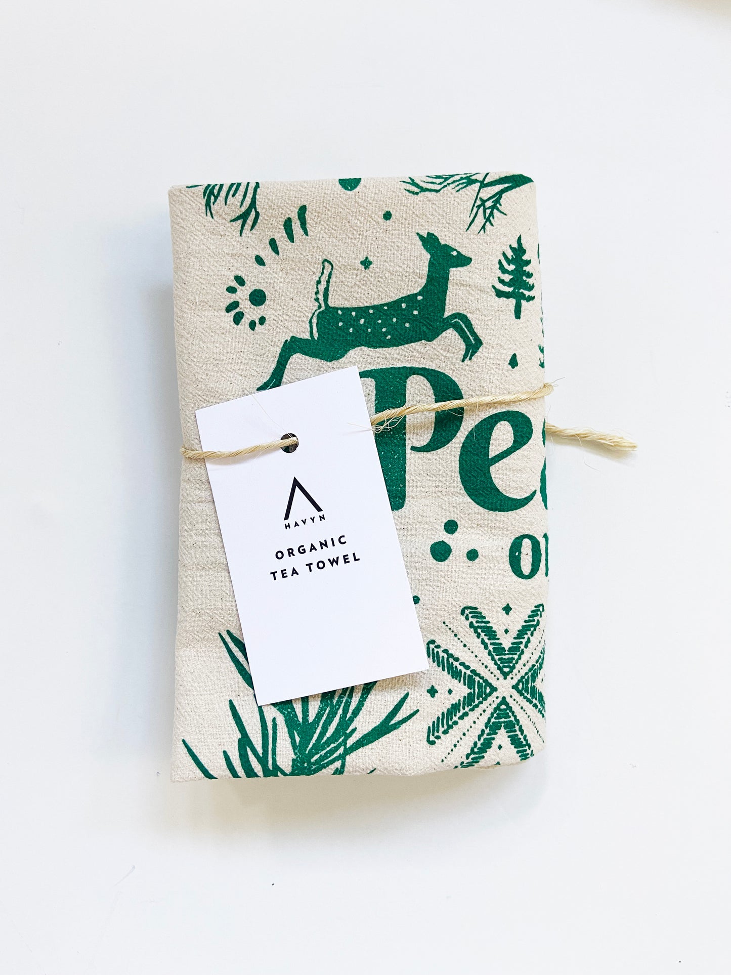 Peace On Earth Hand Printed Organic Tea Towel