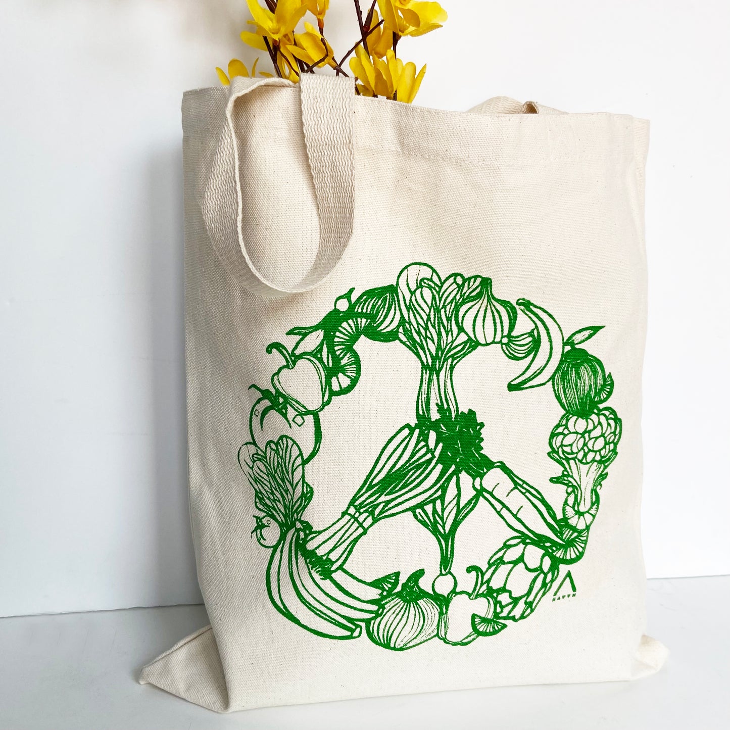 Peace Veggies Hand Printed Every Day Cotton Tote