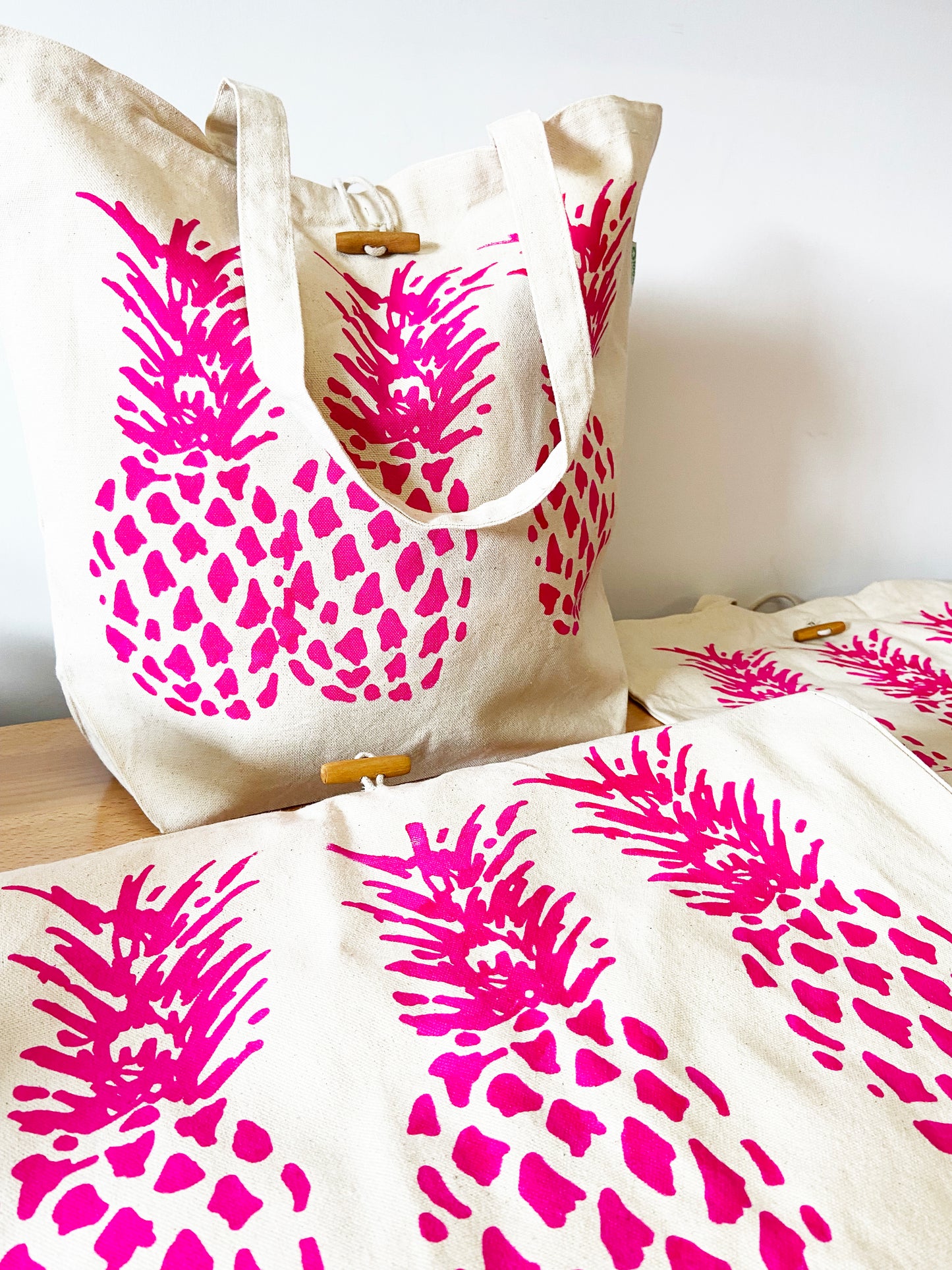 Pink Pineapples Large Recycled Cotton Canvas Tote Bag