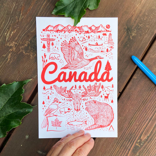 Postcard - Canada Symbols - HUGE 6x9 - Recycled Paper