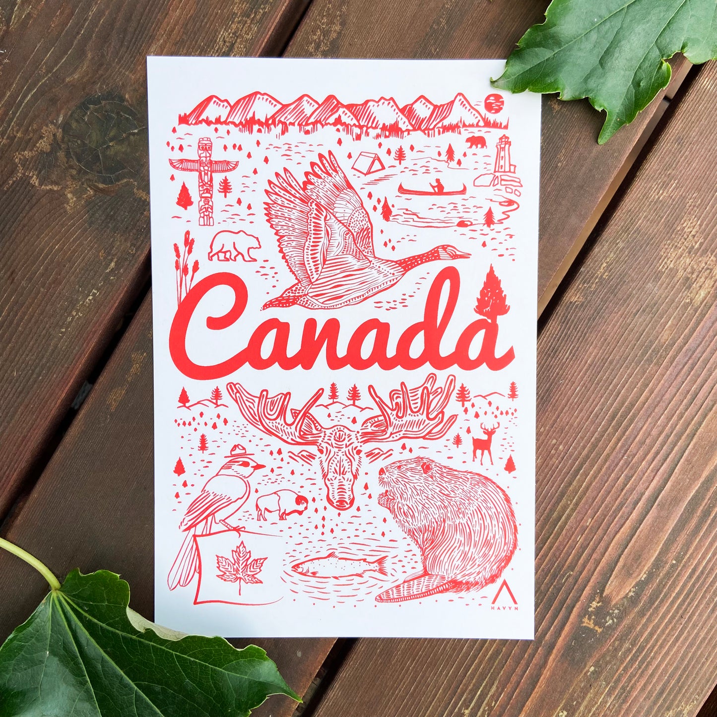 Postcard - Canada Symbols - HUGE 6x9 - Recycled Paper