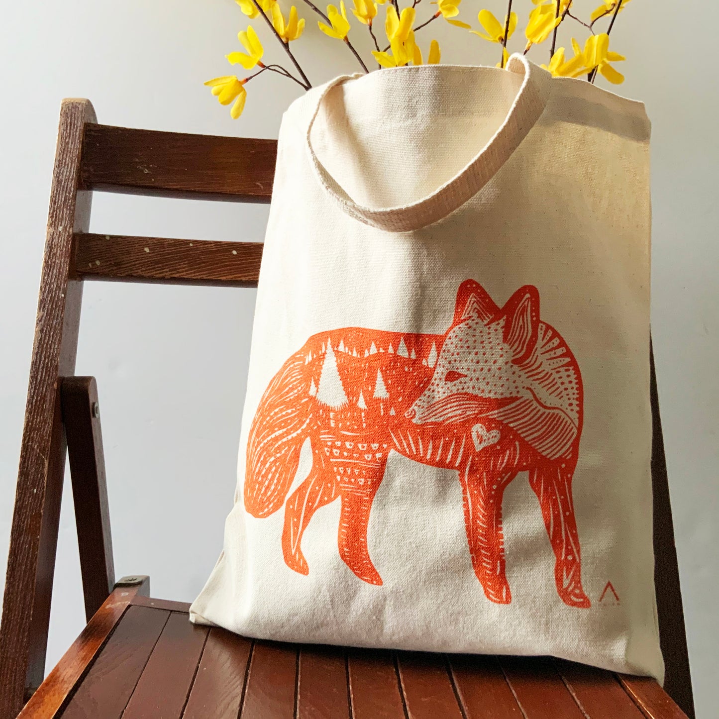 Orange Fox Hand Printed Every Day Cotton Tote