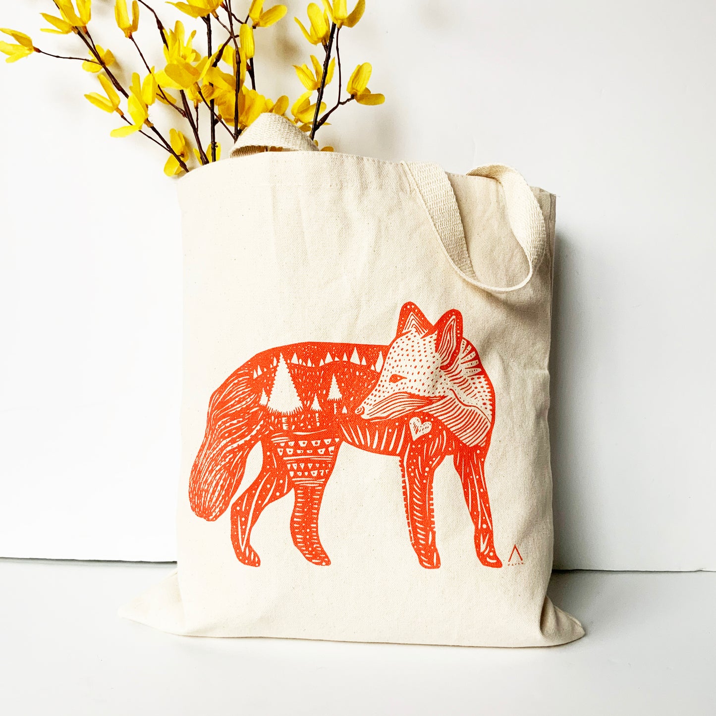 Orange Fox Hand Printed Every Day Cotton Tote
