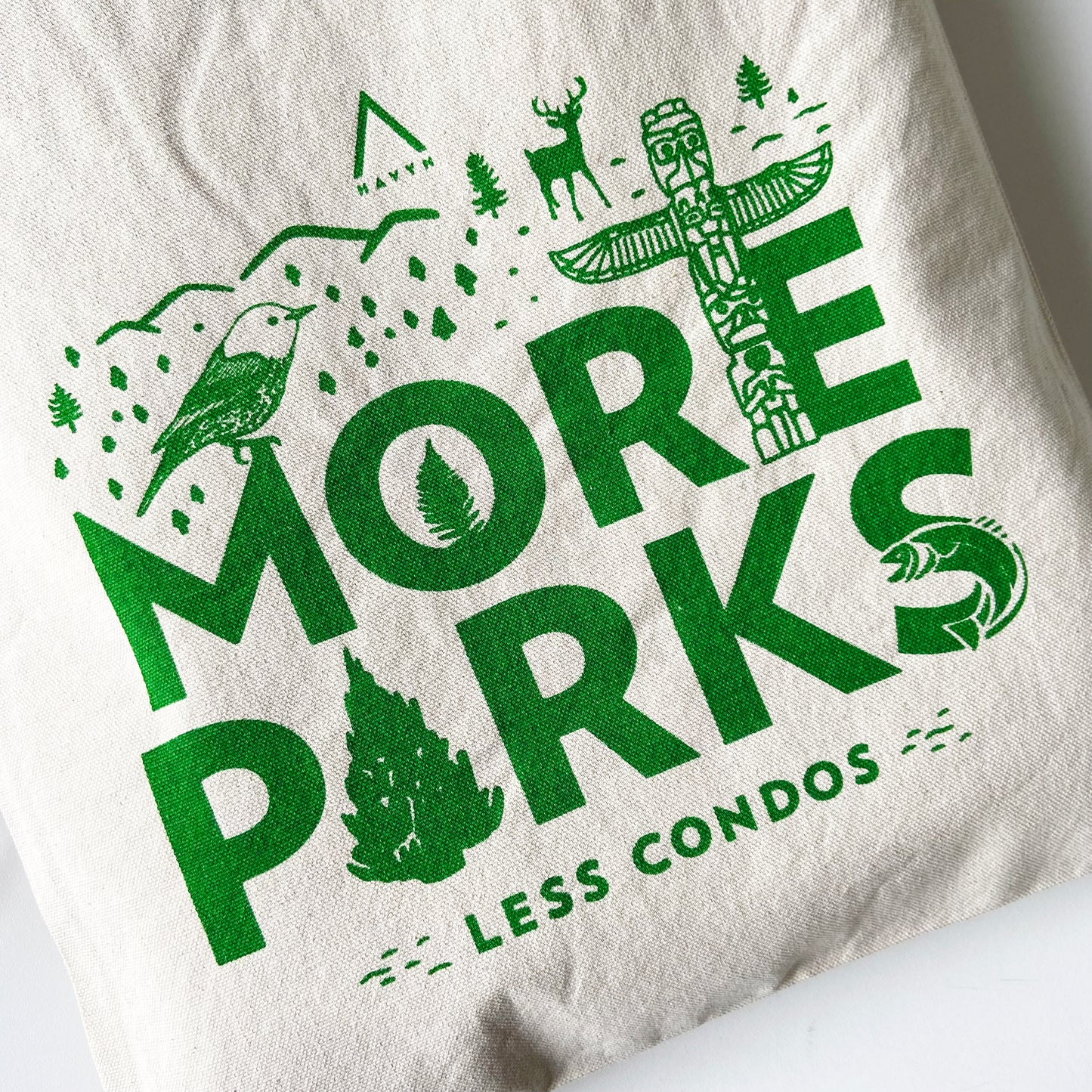 MORE PARKS Green Hand Printed Every Day Cotton Tote