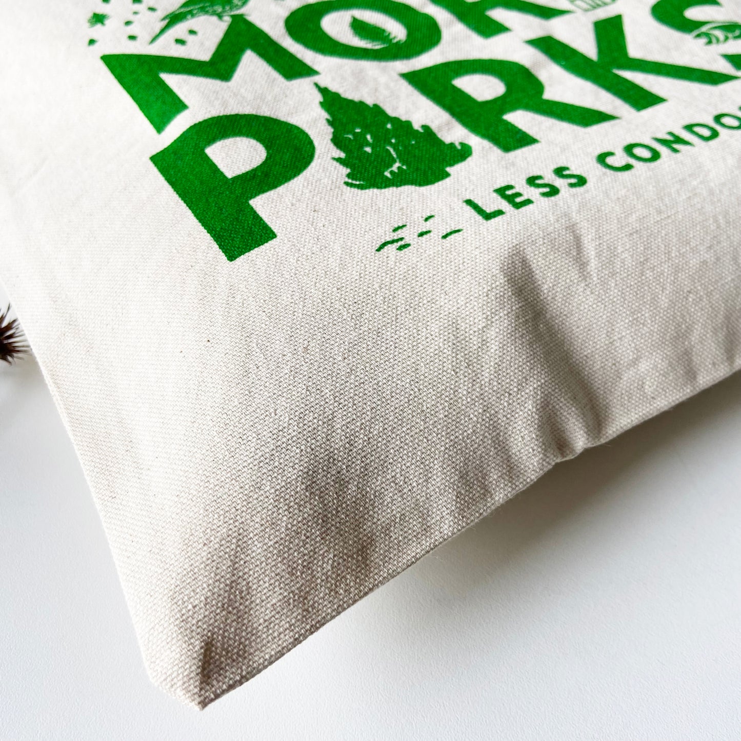 MORE PARKS Green Hand Printed Every Day Cotton Tote