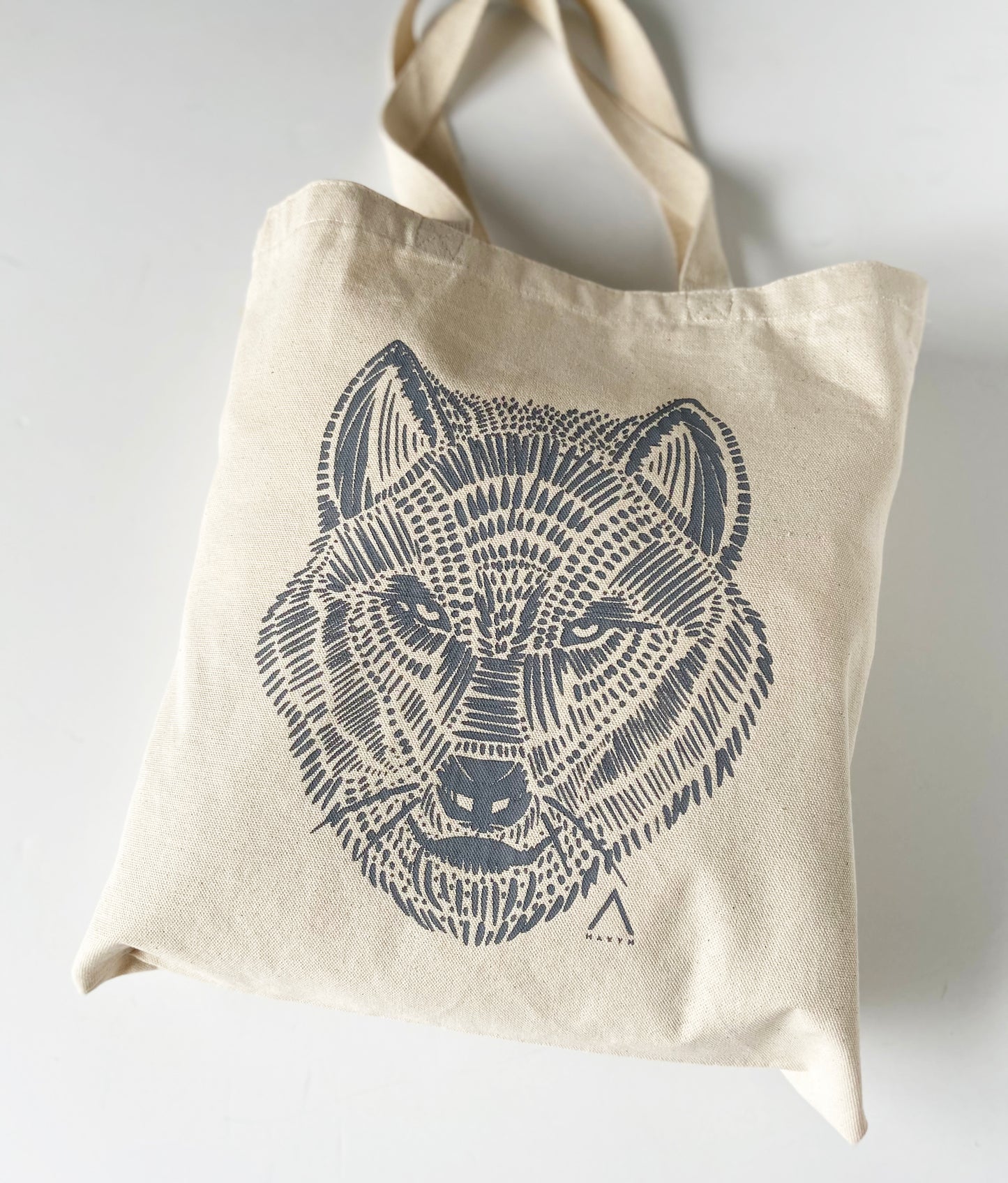 Grey Wolf Hand Printed Every Day Cotton Tote