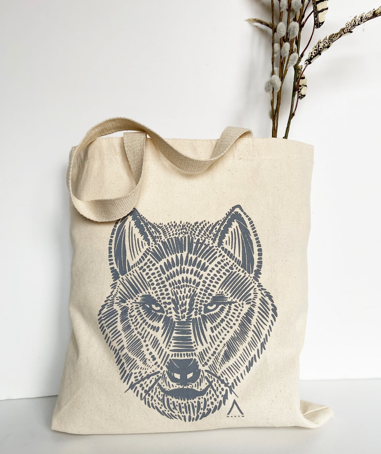 Grey Wolf Hand Printed Every Day Cotton Tote