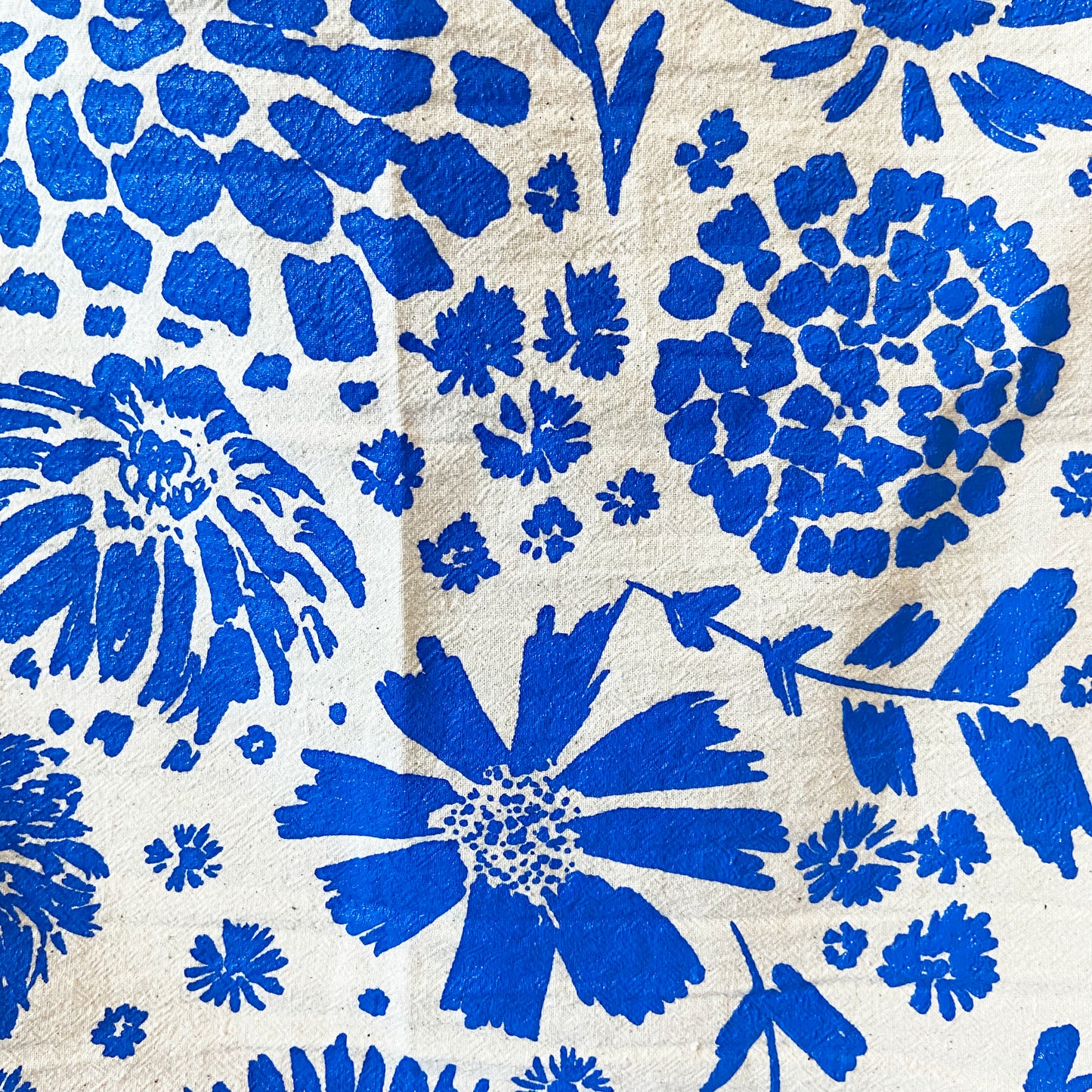 Blue Flowers Hand printed Organic Tea Towel