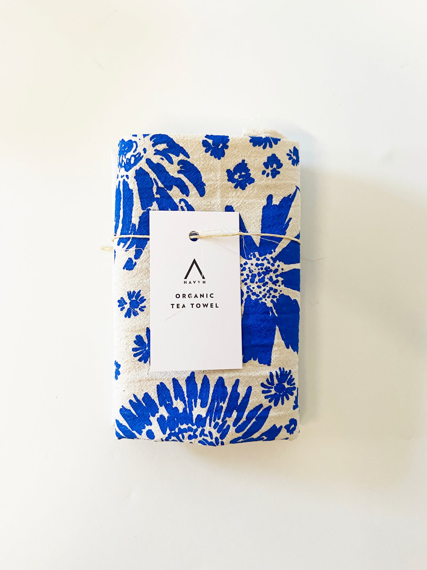 Blue Flowers Hand printed Organic Tea Towel