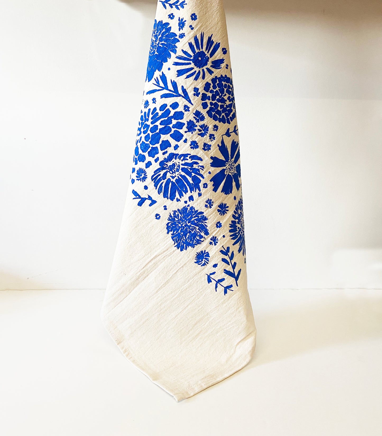 Blue Flowers Hand printed Organic Tea Towel