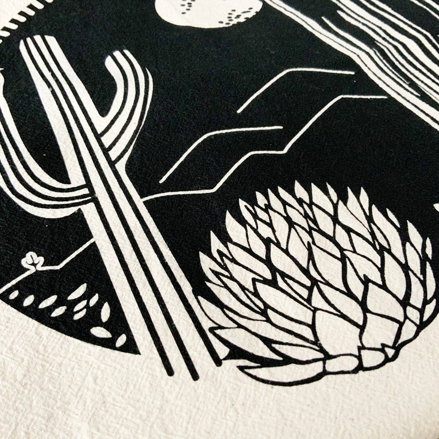 Cactus Crest Tea Towel Hand Printed - Black