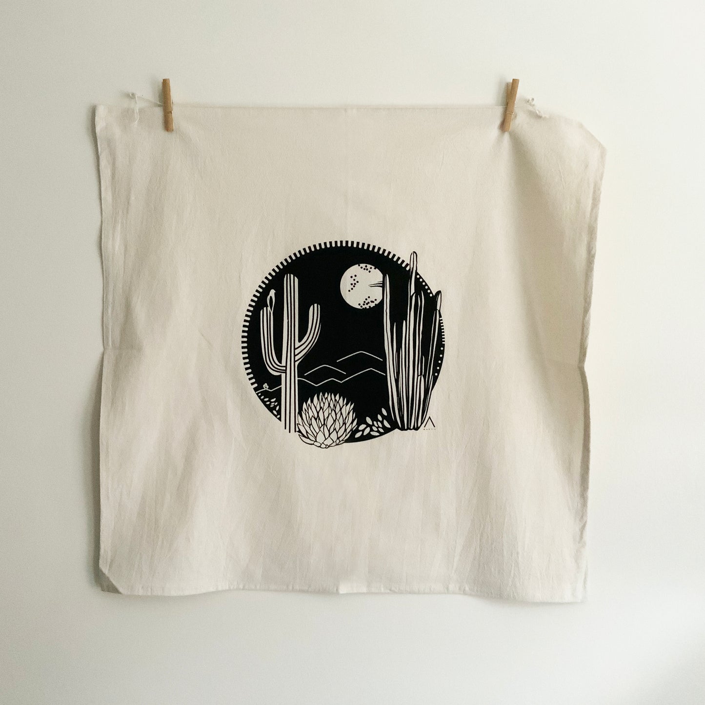 Cactus Crest Tea Towel Hand Printed - Black