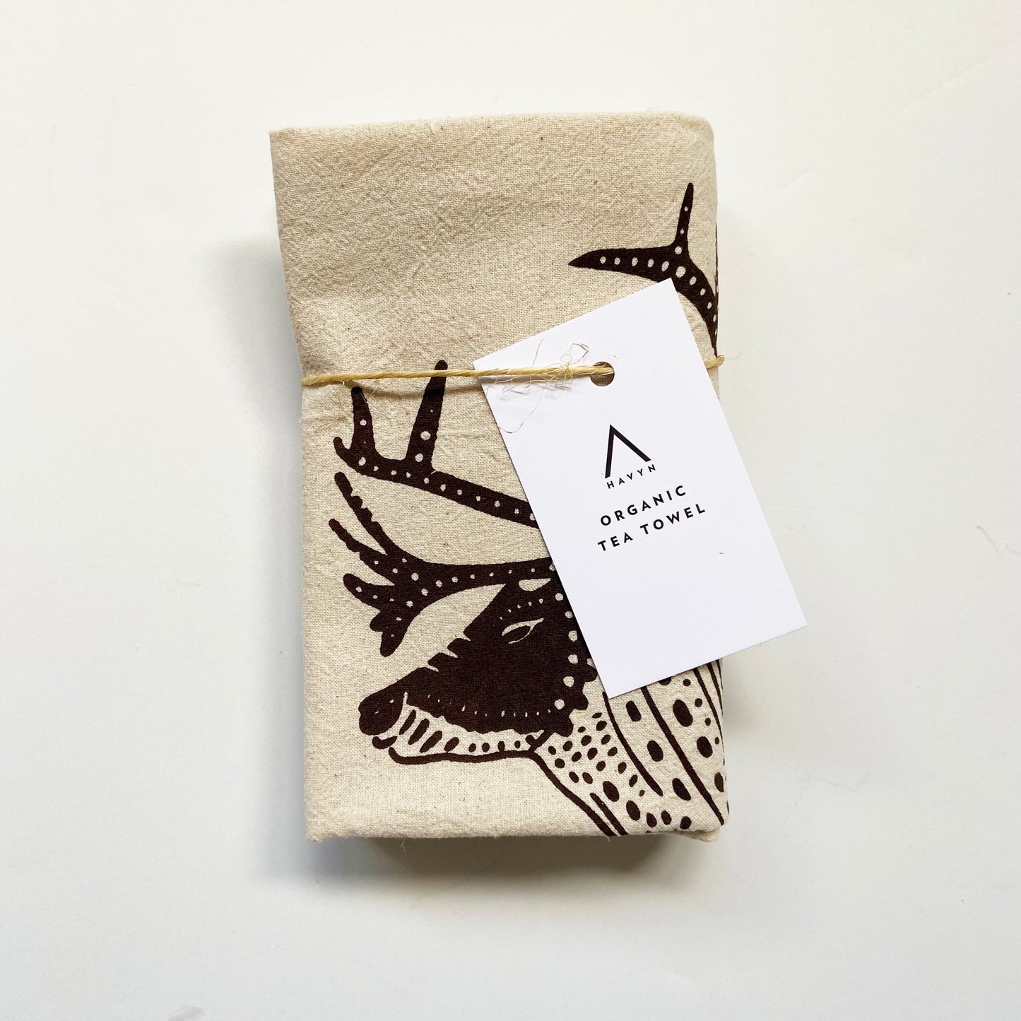 Caribou Hand Printed Organic Tea Towel - Brown