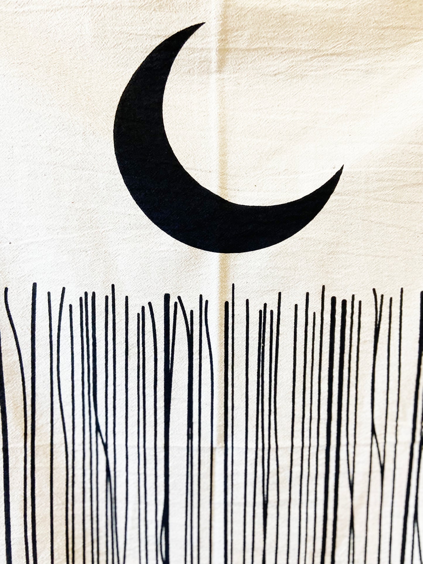 Crescent Moon Hand Printed Organic Tea Towel - Black