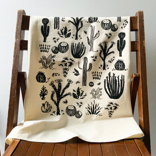 Desert Cactus Hand Printed Organic Tea Towel