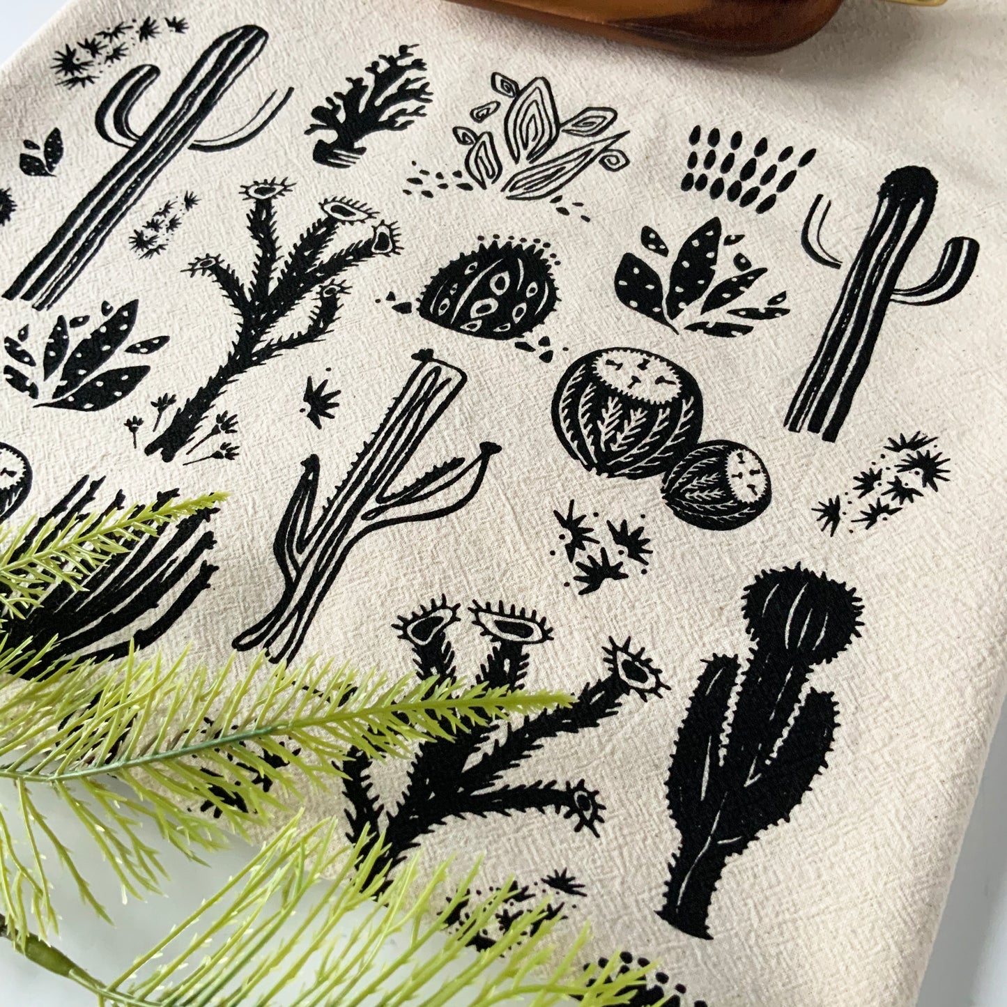 Desert Cactus Hand Printed Organic Tea Towel