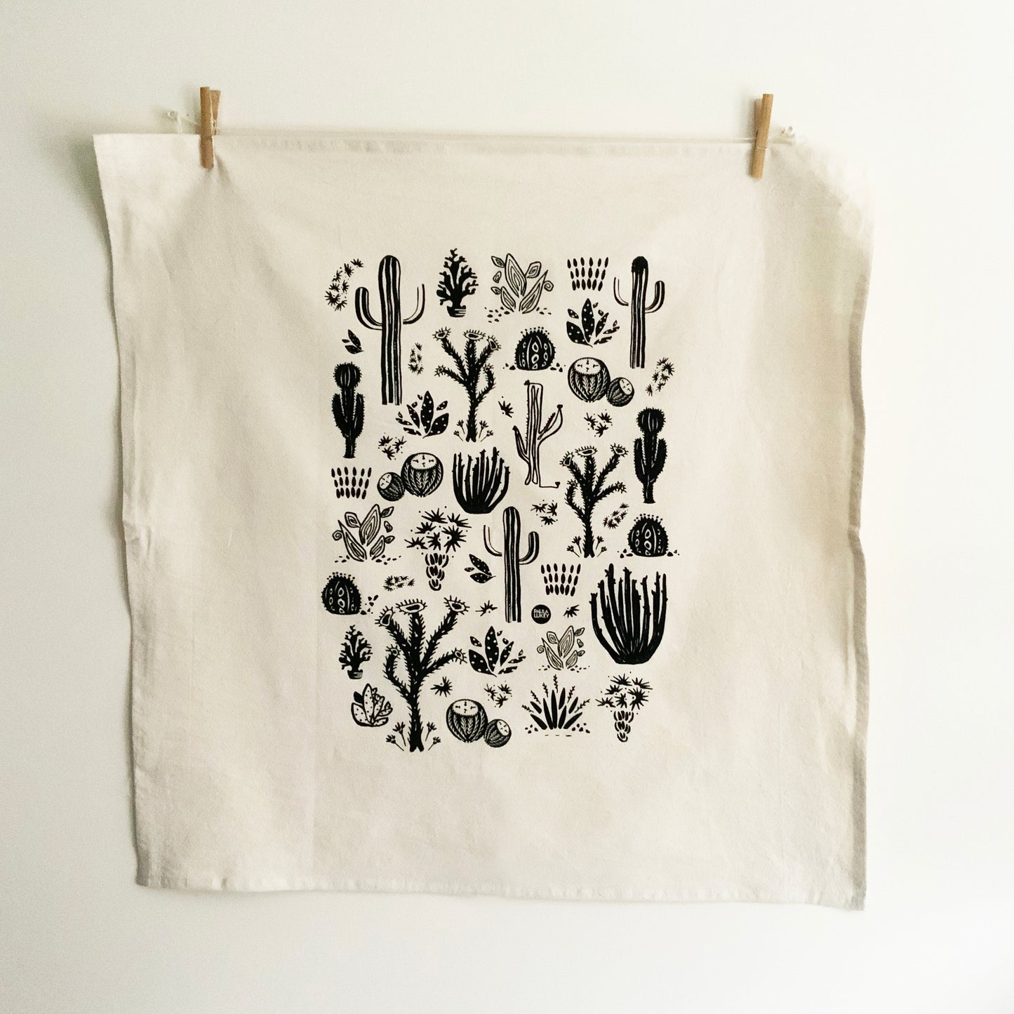 Desert Cactus Hand Printed Organic Tea Towel