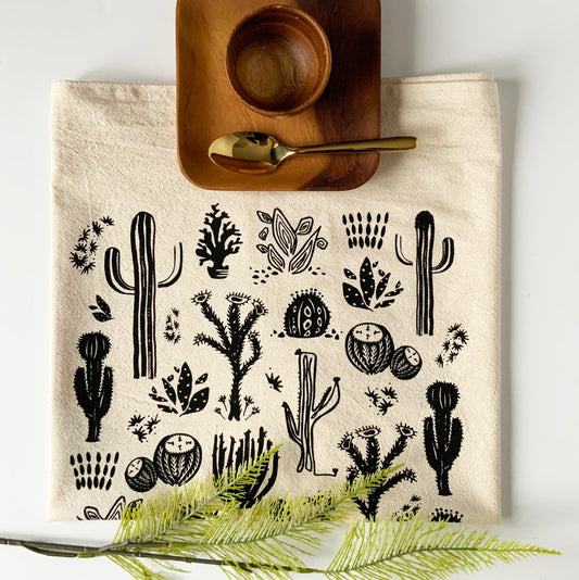 Desert Cactus Hand Printed Organic Tea Towel
