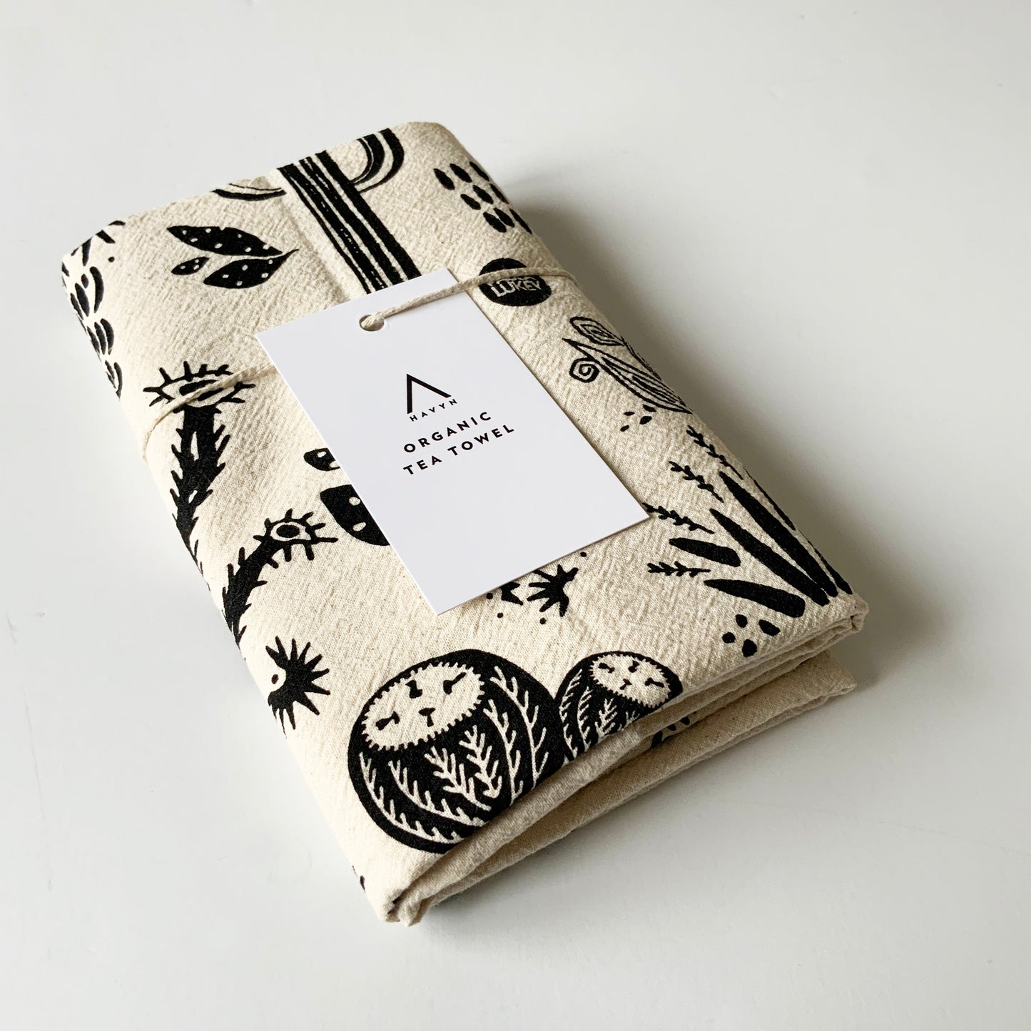 Desert Cactus Hand Printed Organic Tea Towel