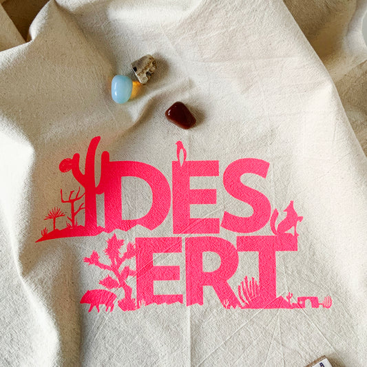 Desert Pink Hand Printed Organic Tea Towel