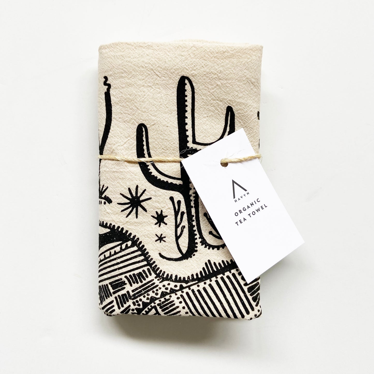 Desert Roadrunner Bird Hand Printed Organic Tea Towel