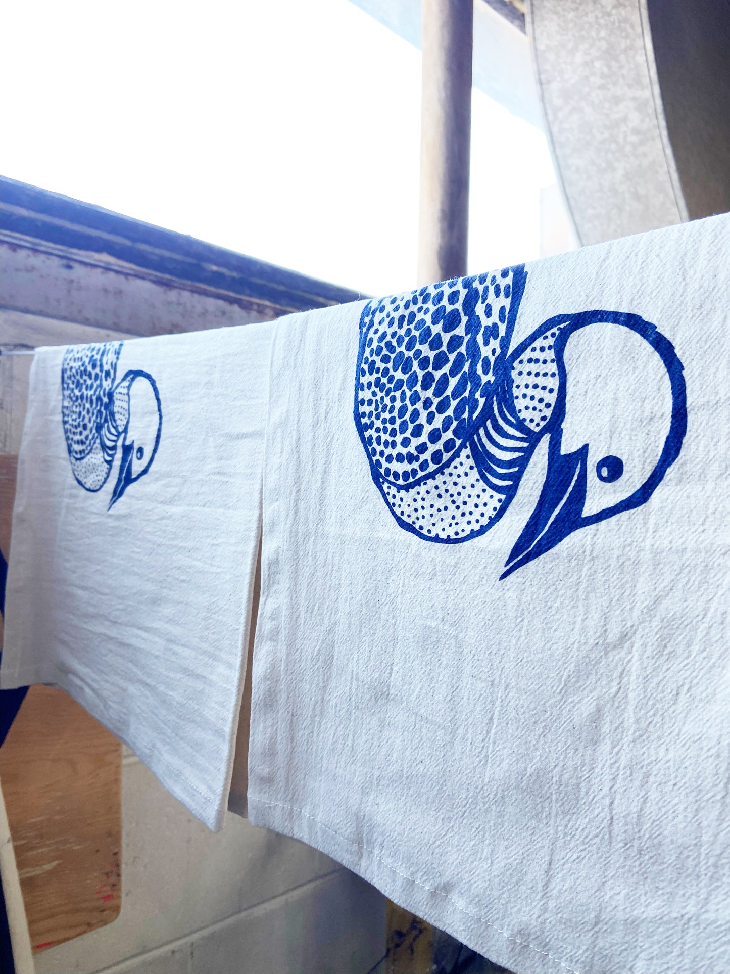 Loon Duck Hand Printed Organic Tea Towel - Blue