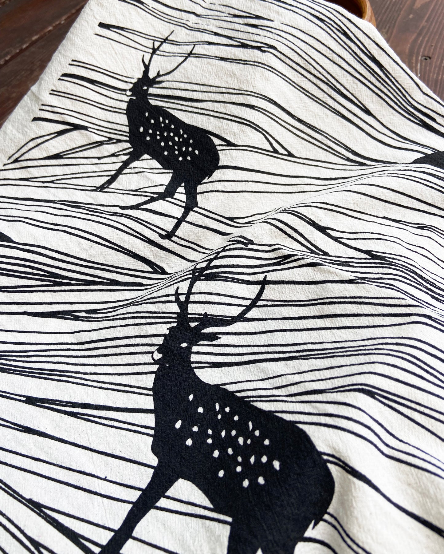 Elk and Sunset Organic Cotton Tea Towel - Black