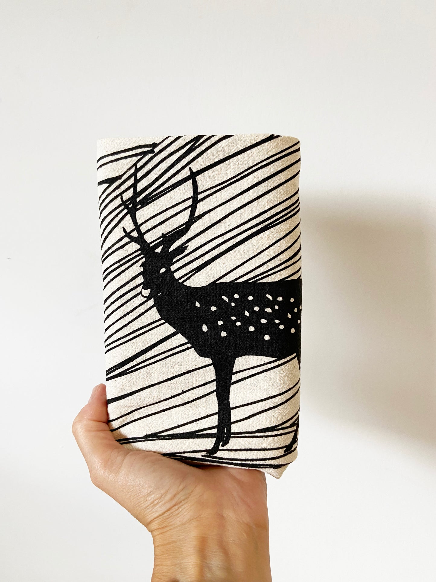 Elk and Sunset Organic Cotton Tea Towel - Black