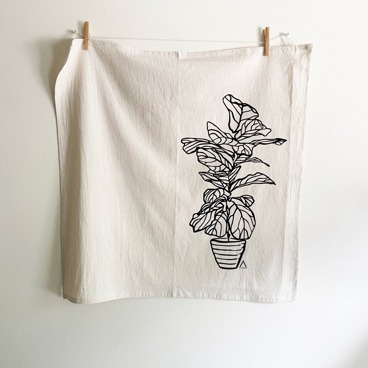 Big Fig Tree Hand Printed Organic Tea Towel - Black or Green