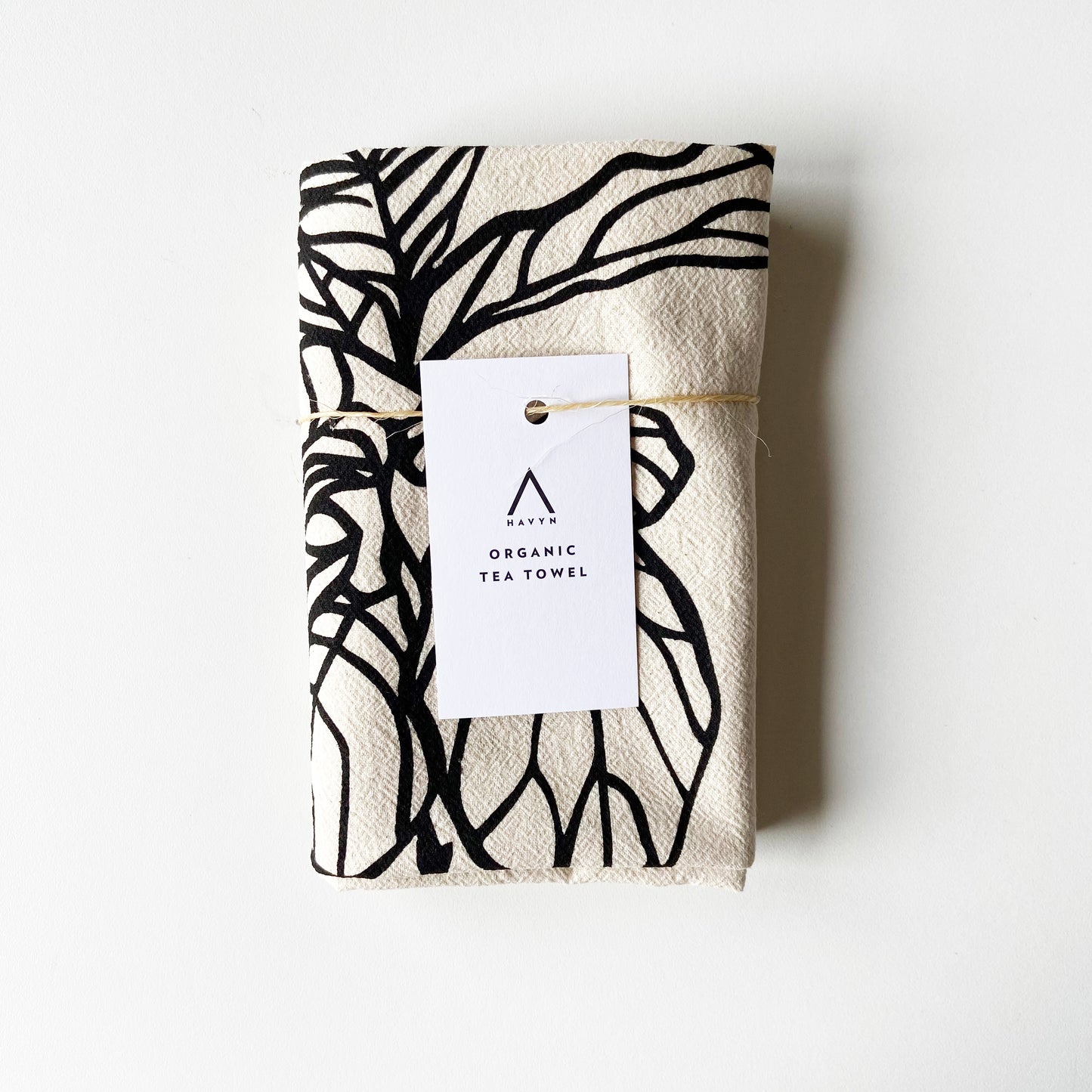 Big Fig Tree Hand Printed Organic Tea Towel - Black or Green