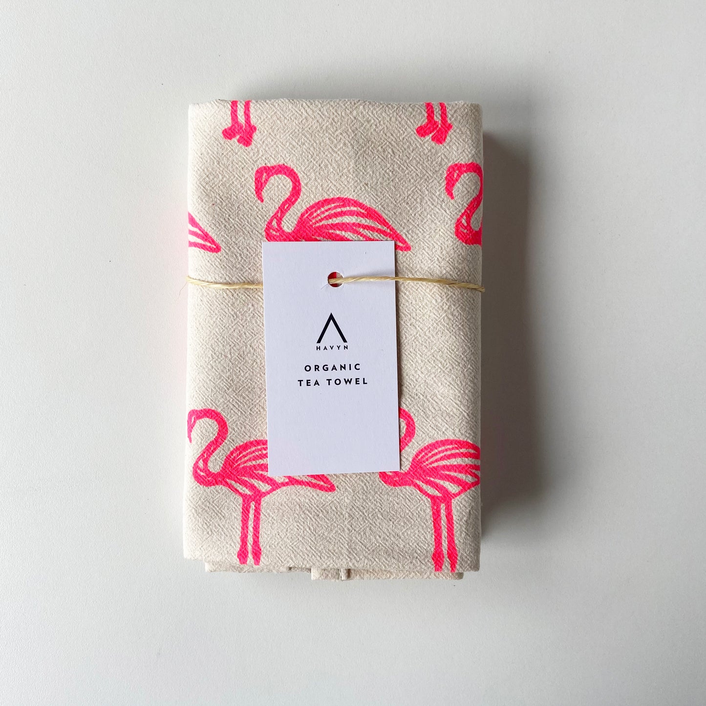 Pink Flamingos Hand Printed Organic Tea Towel