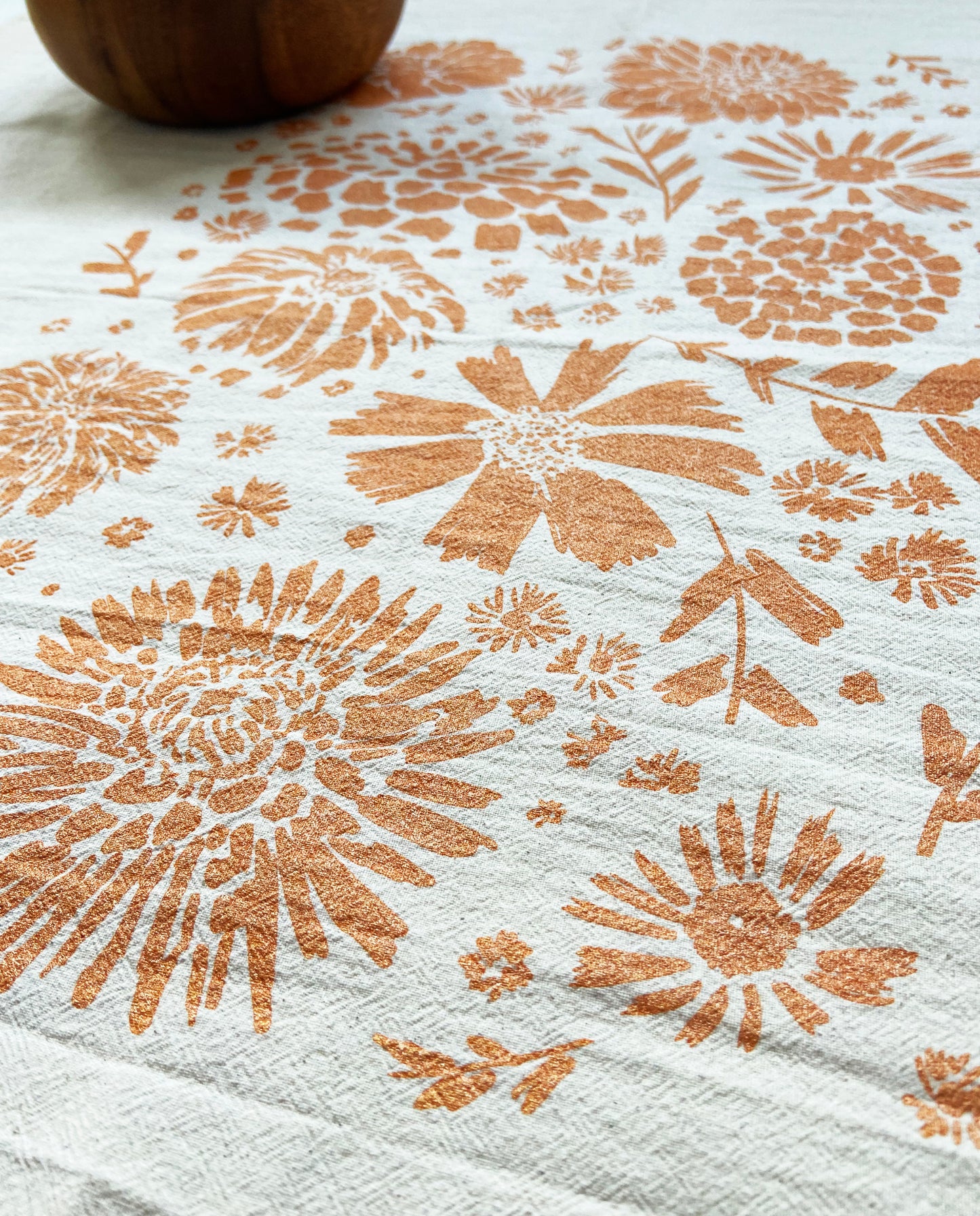 Mellow Marigold Flowers Orange Hand Printed Organic Tea Towel