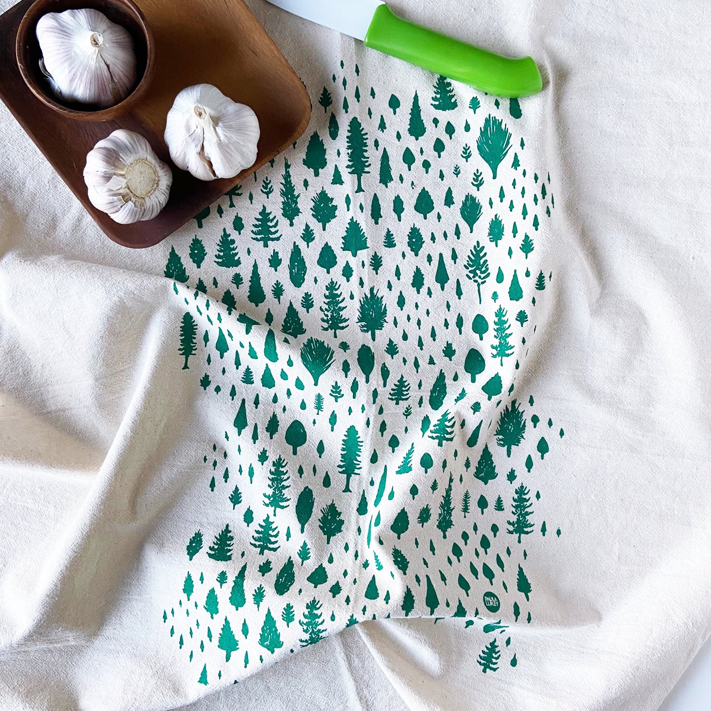 Green Forest Hand Printed Organic Tea Towel