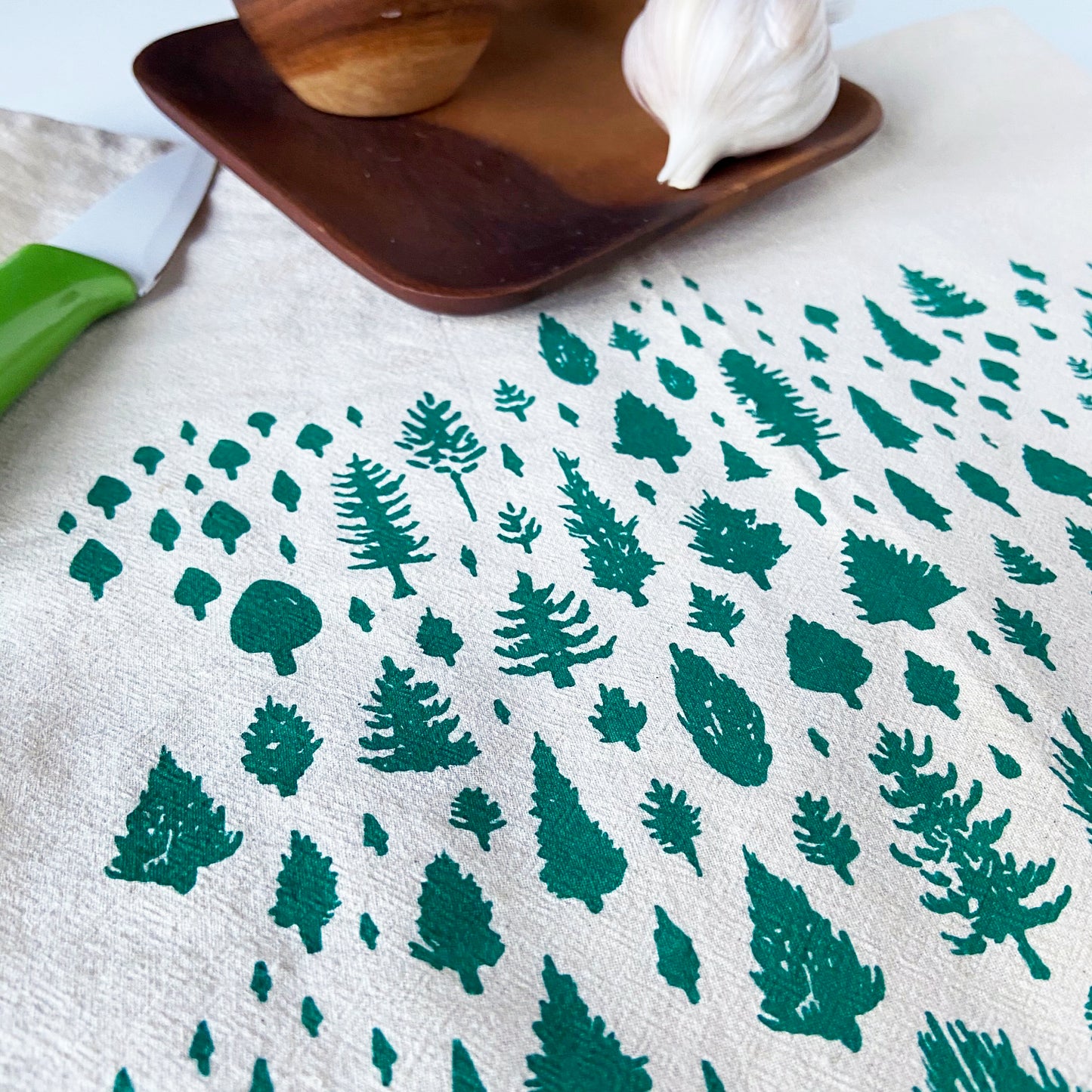 Green Forest Hand Printed Organic Tea Towel