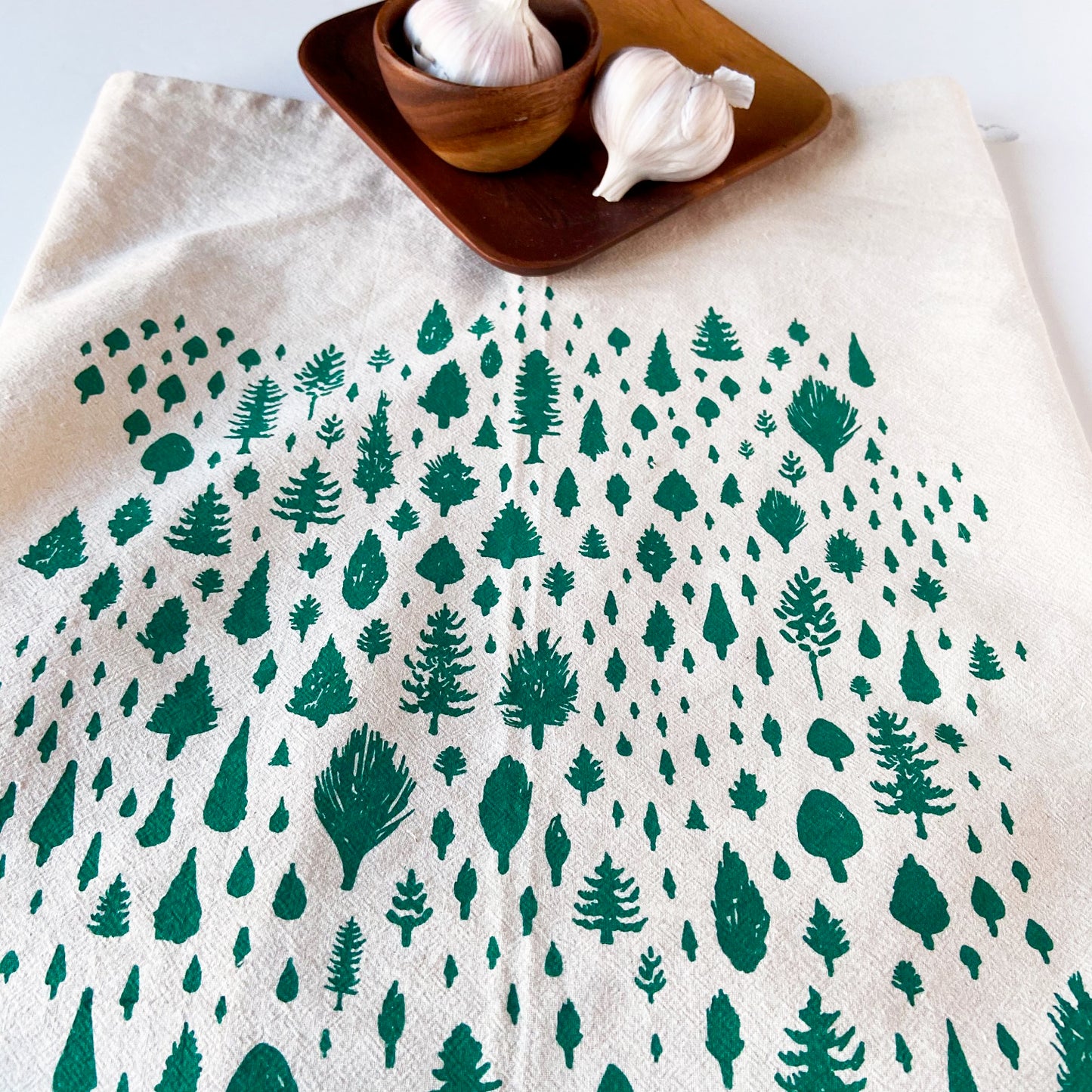 Green Forest Hand Printed Organic Tea Towel