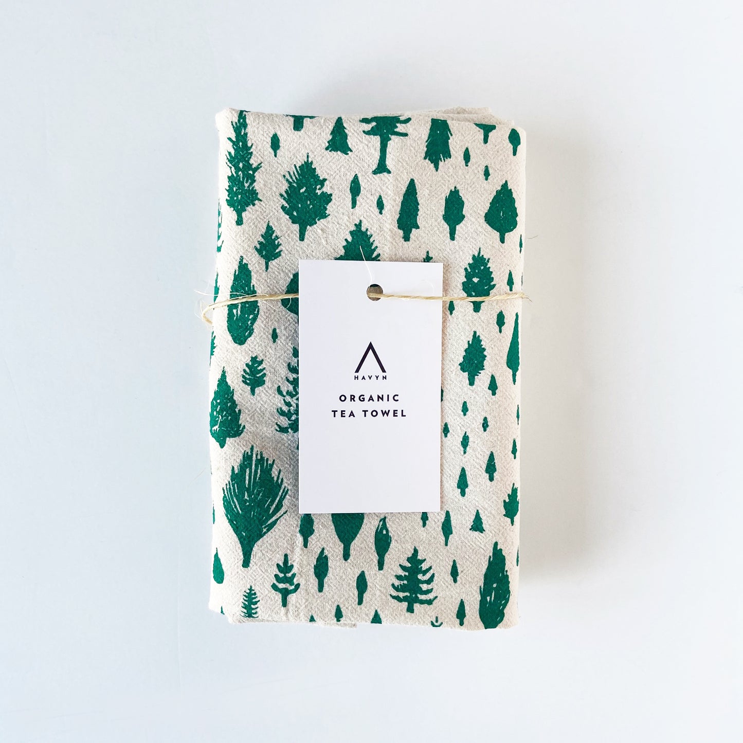 Green Forest Hand Printed Organic Tea Towel