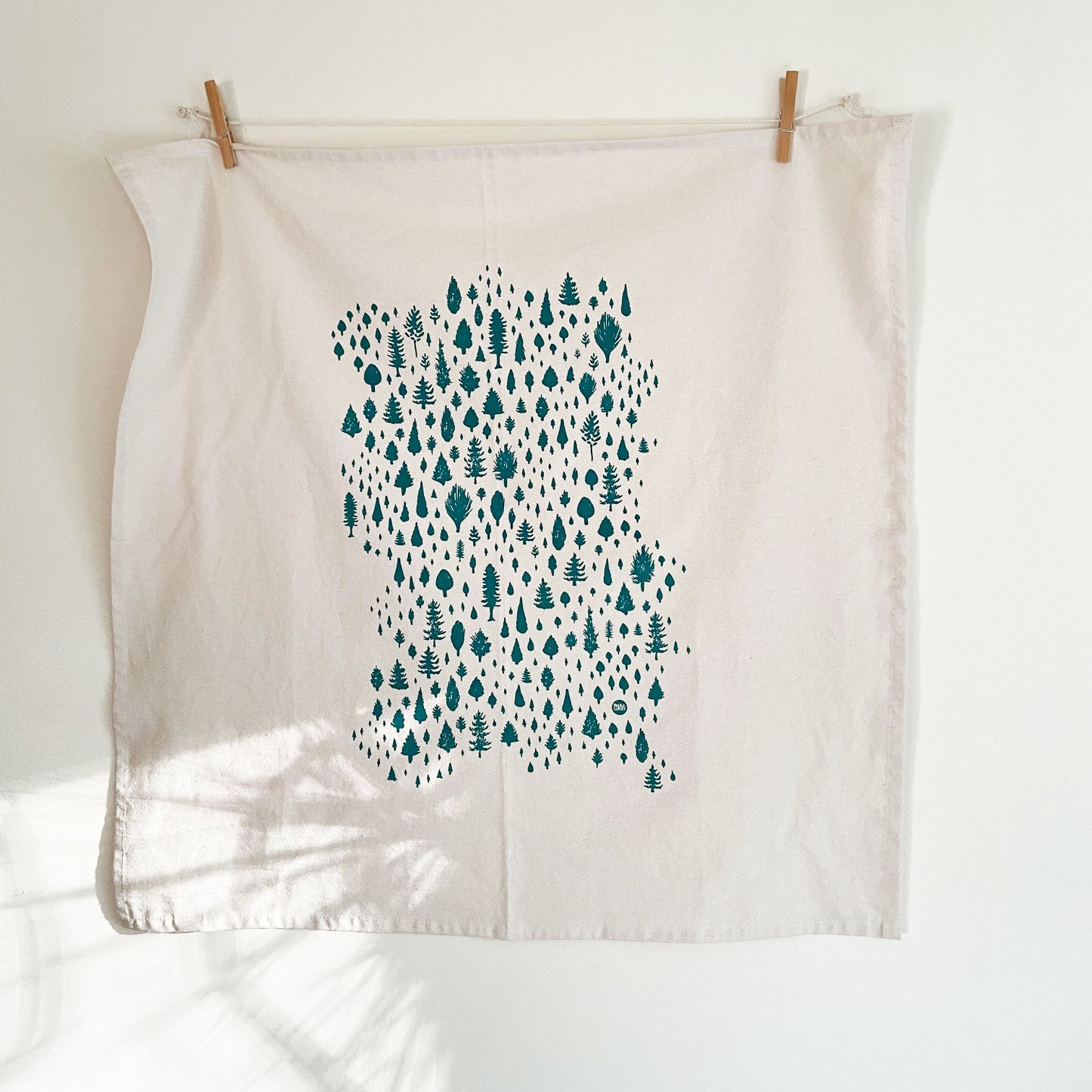 Green Forest Hand Printed Organic Tea Towel
