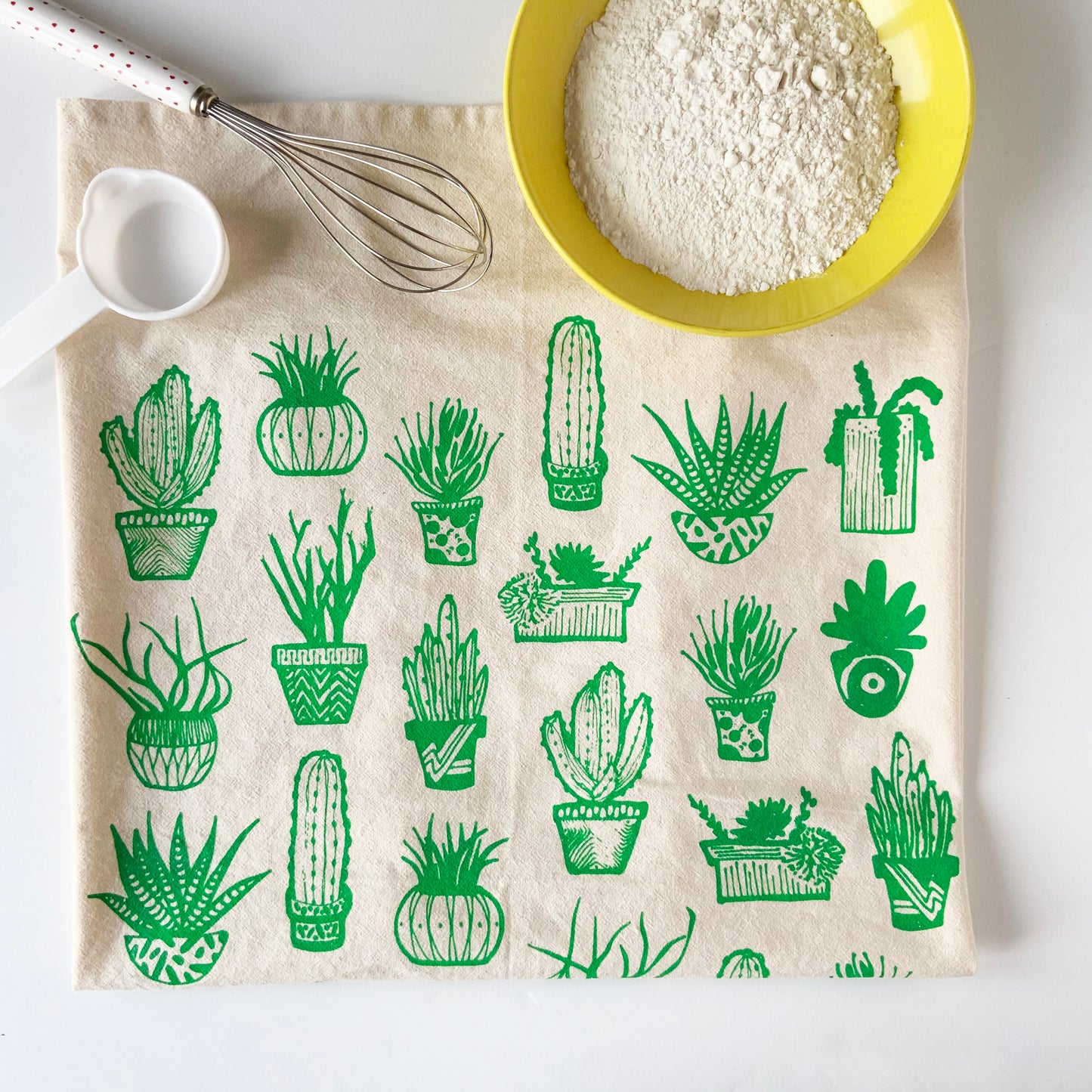 Succulents Hand Printed Organic Tea Towel - Black or Green