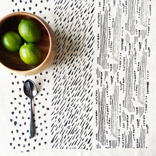 Three Abstracts Hand Printed Organic Tea Towel