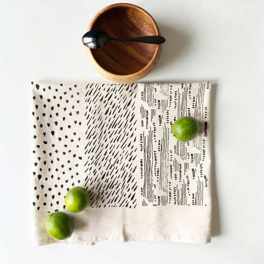 Three Abstracts Hand Printed Organic Tea Towel