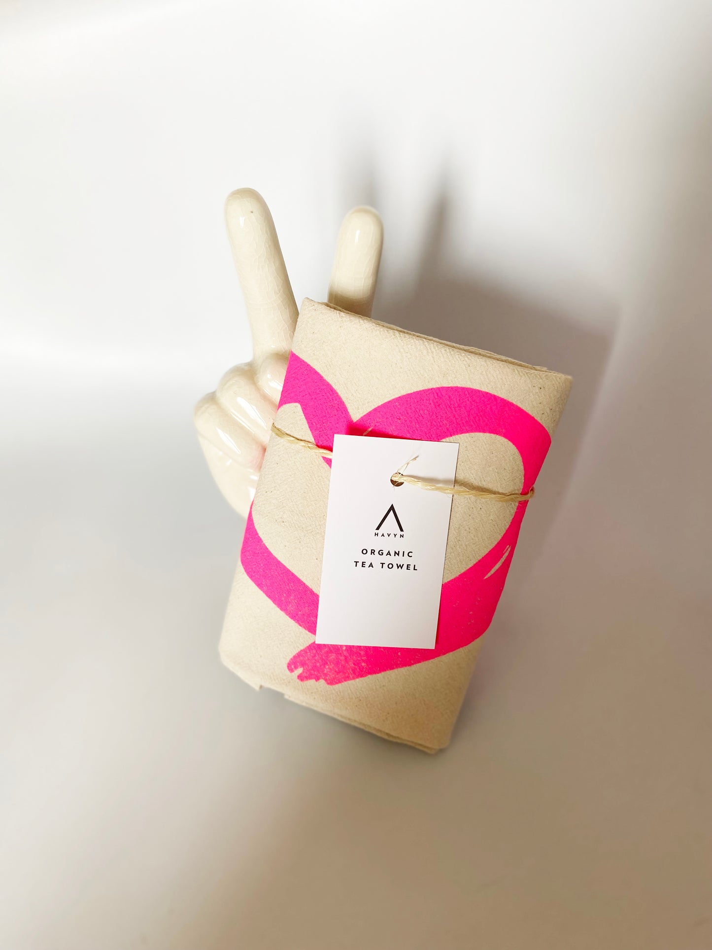 I Love U Hand Printed Organic Tea Towel Hot Pink - Limited