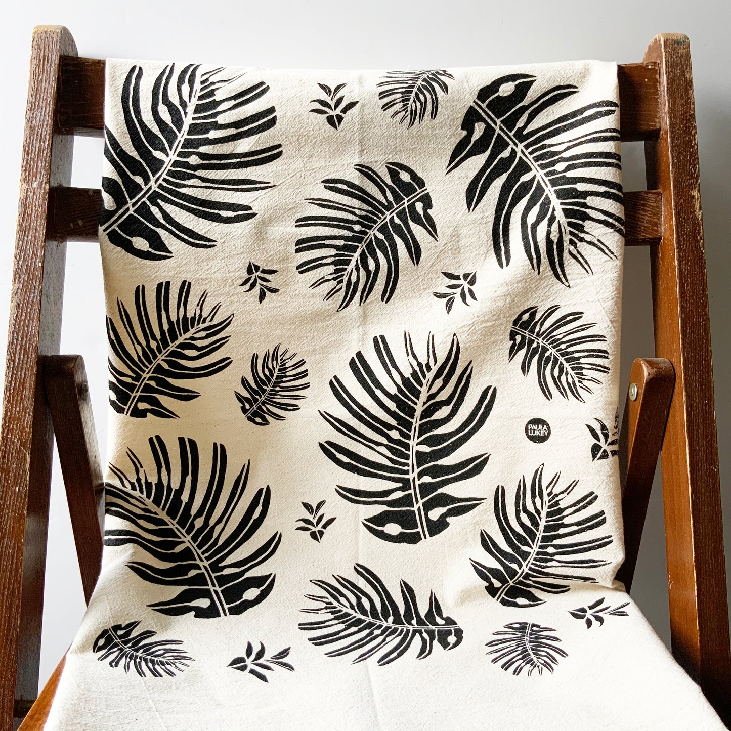 Monstera Leaf Hand Printed Organic Tea Towel - Black