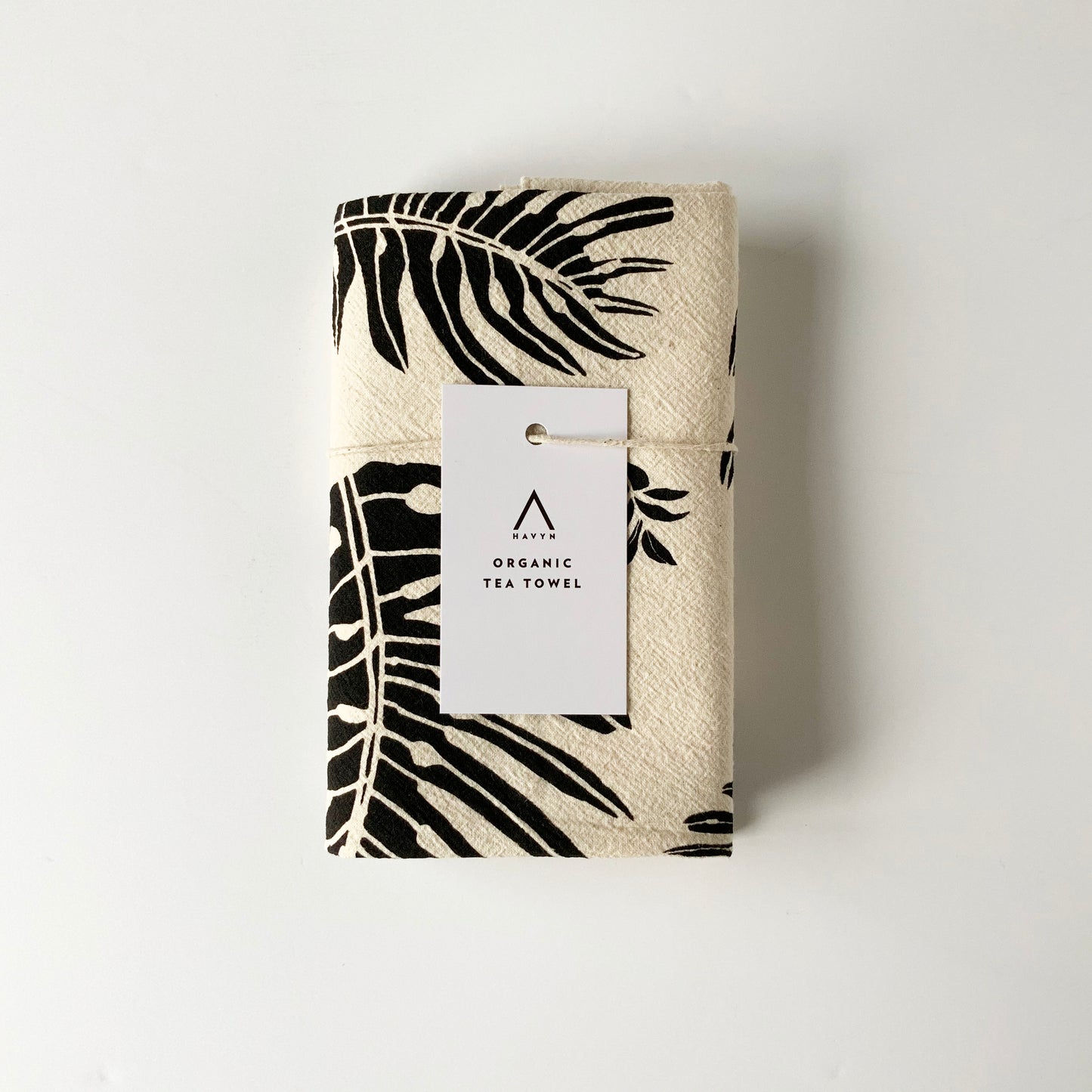 Monstera Leaf Hand Printed Organic Tea Towel - Black