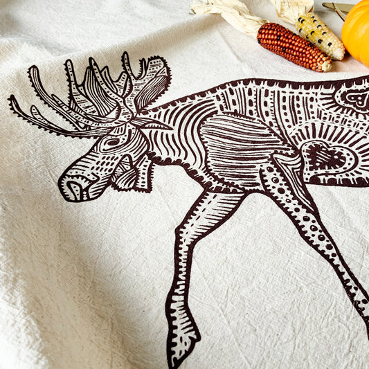 Giant Moose Hand Printed Organic Tea Towel