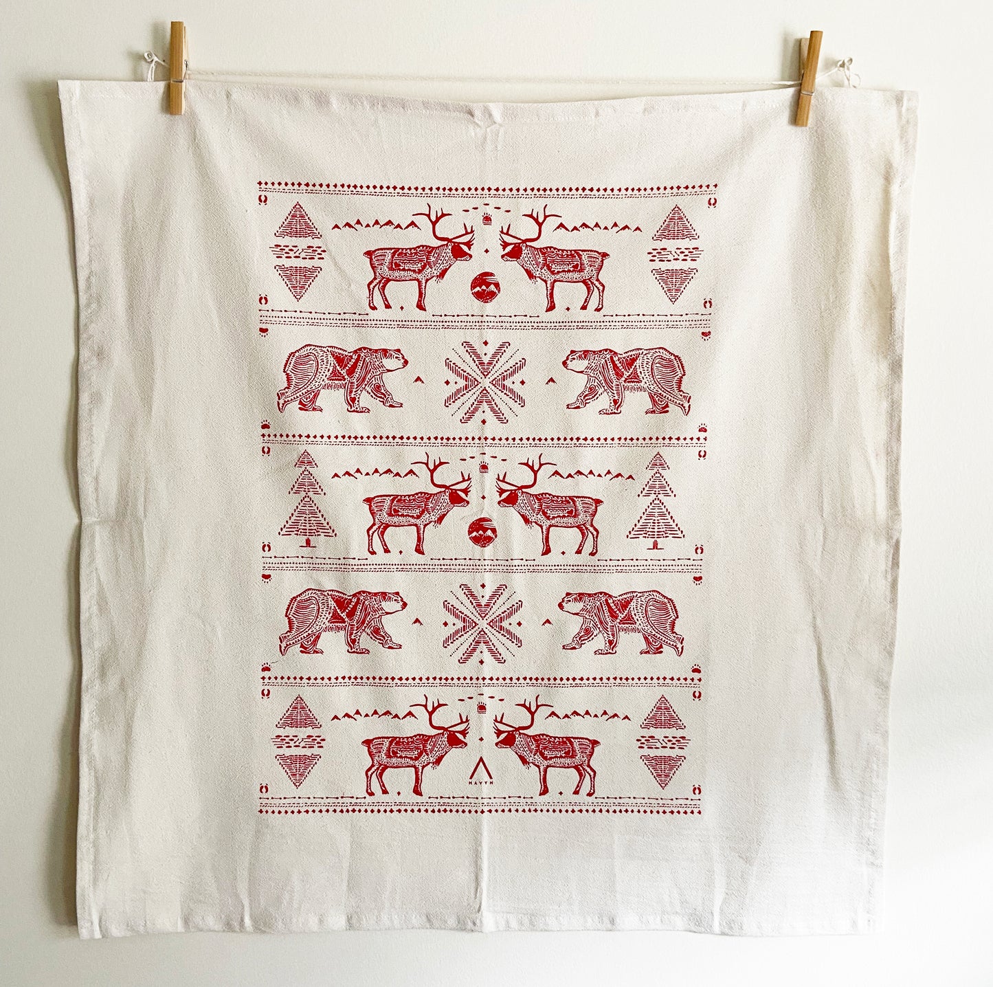 Nordic-Style Pattern Hand Printed Organic Tea Towel