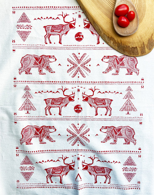 Nordic-Style Pattern Hand Printed Organic Tea Towel