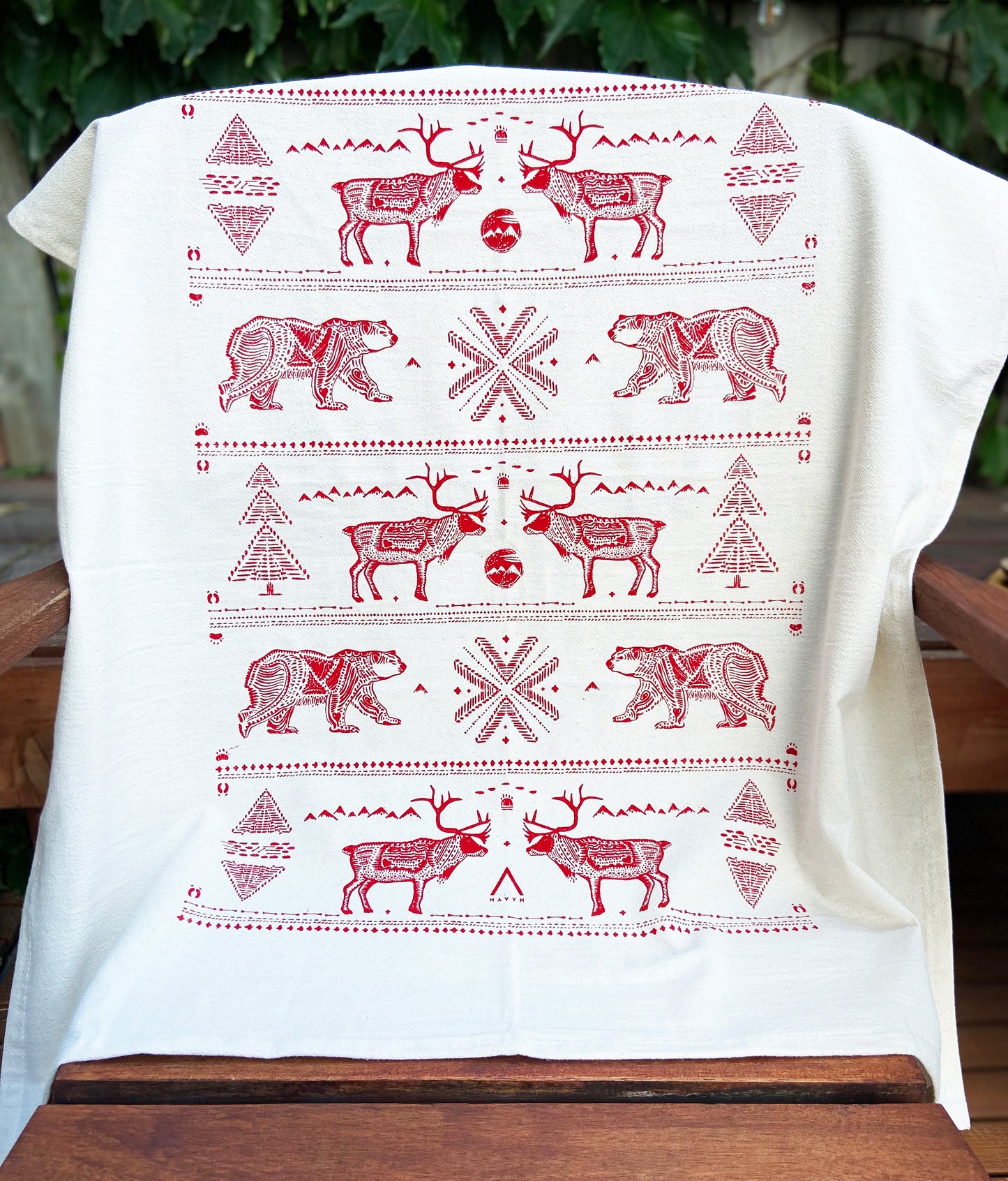 Nordic-Style Pattern Hand Printed Organic Tea Towel