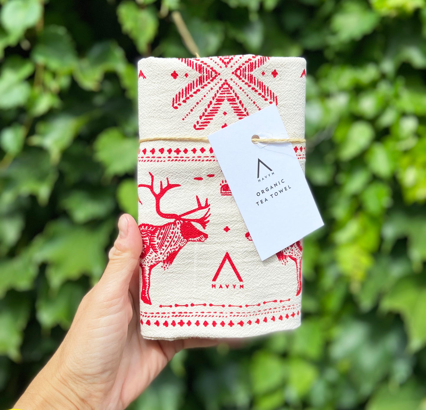 Nordic-Style Pattern Hand Printed Organic Tea Towel