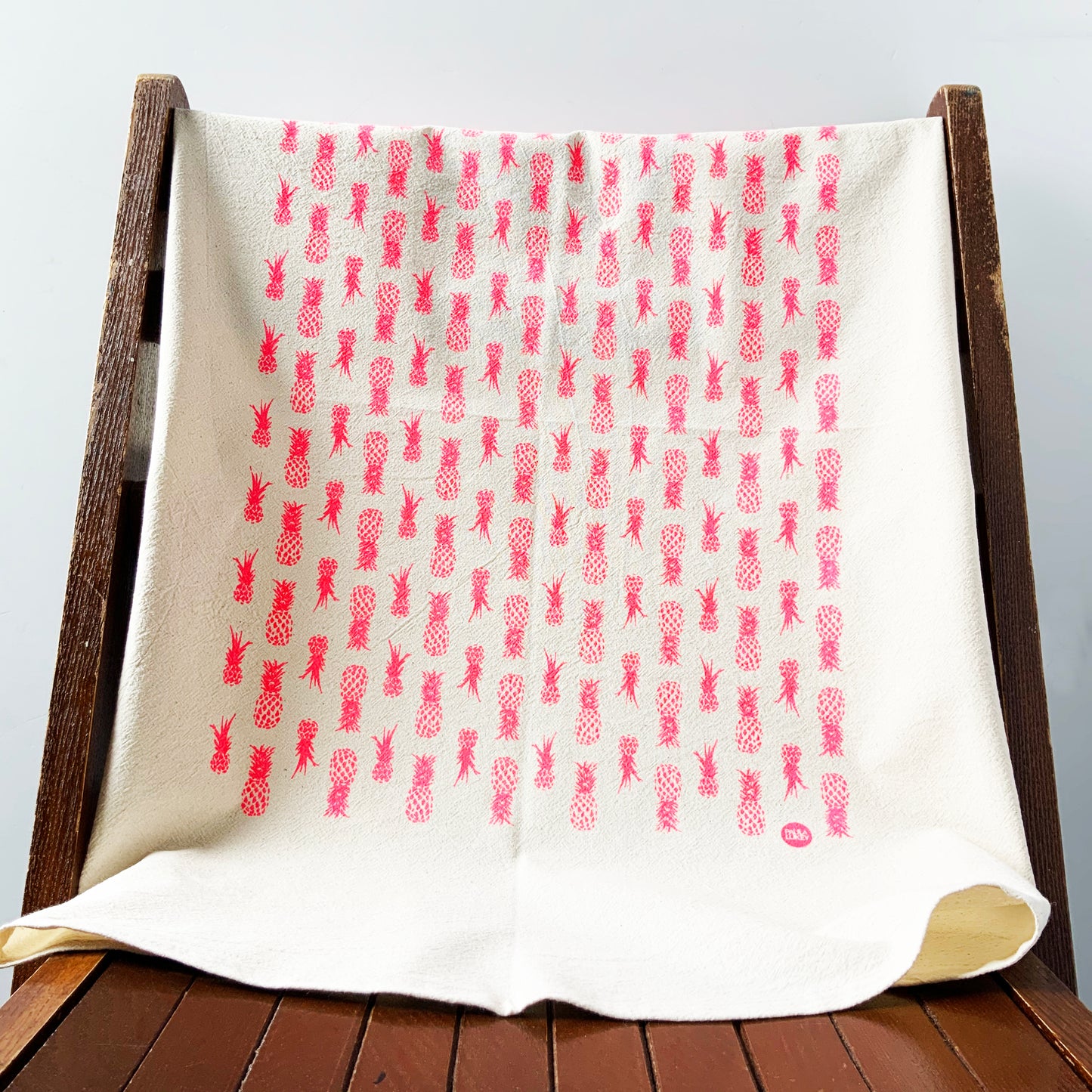 Hot Pink Pineapples Organic Hand Printed Tea Towel