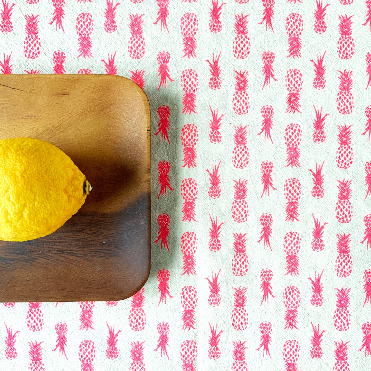 Hot Pink Pineapples Organic Hand Printed Tea Towel